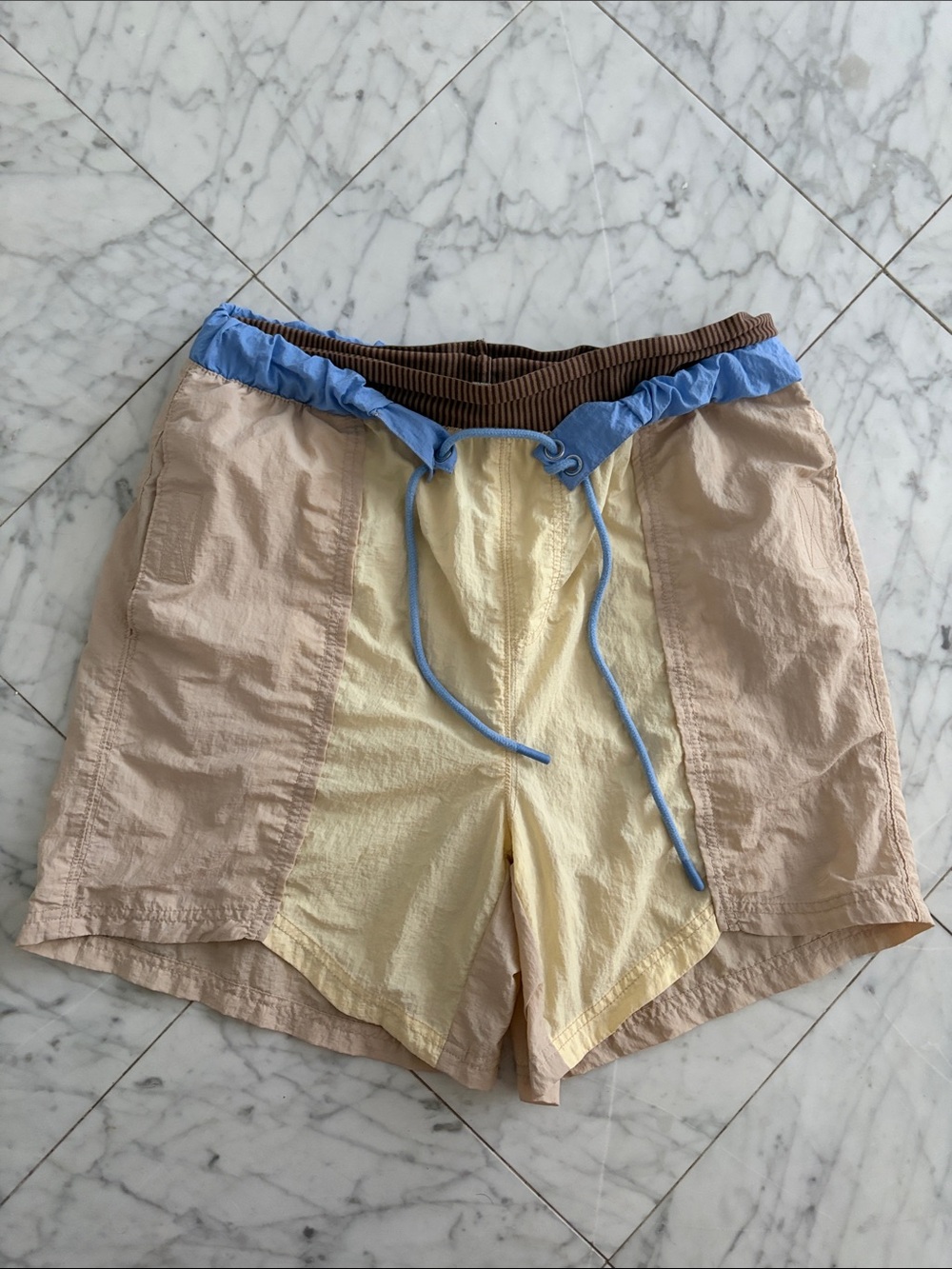 FP Movement by Free People Colorblock Pastel Patch Shorts - Blue, Yellow, Tan